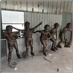 鑄銅關公 小孩滑輪人物雕塑擺件