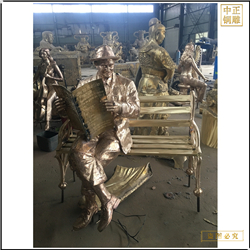 鑄銅關公 步行街看報紙人物銅雕塑