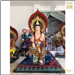 鑄銅關公 黃銅文殊普賢菩薩佛像擺件