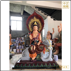 鑄銅關公 純銅鎏金文殊普賢菩薩像