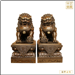 小號(hào)雌雄一對(duì)黃銅獅子擺件