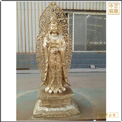 鑄銅關公 廠家批發佛堂貼金西方三圣佛像