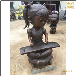鑄銅關公 小型彈鋼琴人物雕塑