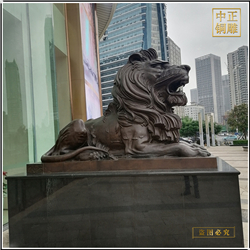 鑄銅關公 趴式銅雕獅子圖片