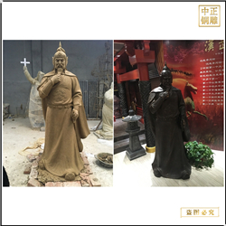 鑄銅關公 古代將軍摸胡子銅雕塑