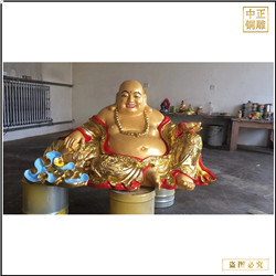 鑄銅關公 手捧元寶彌勒佛銅像擺件