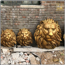 鑄銅關公 銅獅子頭像擺件