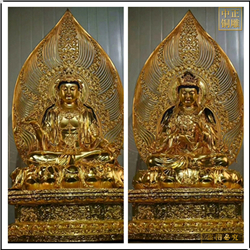 鑄銅關公 觀音菩薩帶背光神像