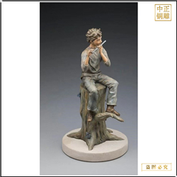 鑄銅關(guān)公 小男孩吹笛子銅雕塑
