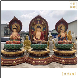 鑄銅關公 彩繪寺廟大型西方三圣佛像