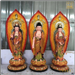 鑄銅關公 彩繪貼金西方三圣站像