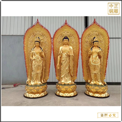 鑄銅關公 帶背光西方三圣站像