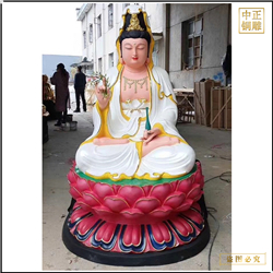 鑄銅關公 白色坐蓮花純銅觀音佛像