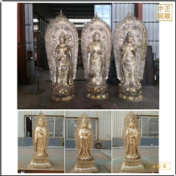 鑄銅關公 一米二高鑄銅西方三圣佛像廠家