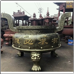 鑄銅關公 大號圓形銅香爐