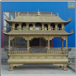 鑄銅關(guān)公 雙層方形銅香爐定制