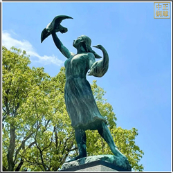鑄銅關公 廣場女孩釋放鴿子銅像