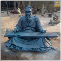 鑄銅關公 孔子撫琴銅雕塑