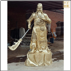 鑄銅關公 貼金提刀關公銅像圖片